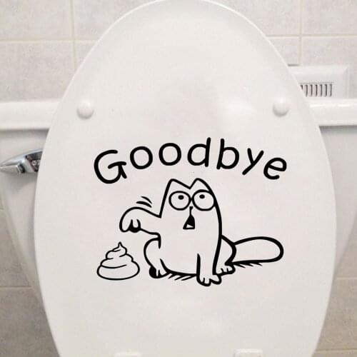 Toilet Sticker Waterproof Stickers Cartoon Stupid Kitten Talking To Goodbye Art Vinyl Wall Mural AZ-25