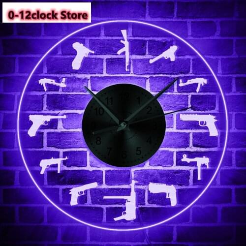 Guns Family Wall Clock Acrylic Modern Design Guns Breeds Home Decor Led Night Light Timepiece Gift For Soldier