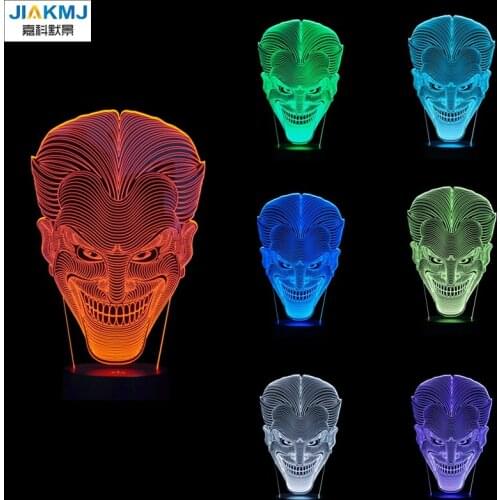 Colorful USB Rechargerable Joker 3D Table Lamp LED Night Holiday Gifts flash toy visual illusion LED lights For Decration Room