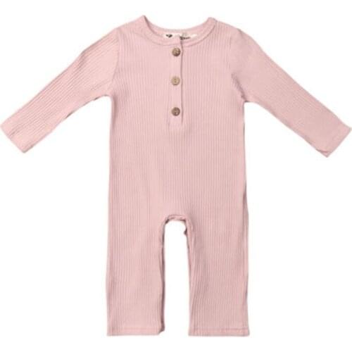 Newborn Baby Girls and Boys Long Sleeves Solid Button Romper Jumpsuit Cotton Soft Outfits Clothes Casual Simple
