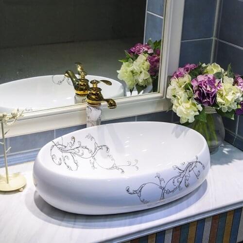 Oval Ceramic Art Basin Sink Counter Top Wash Basin Bathroom Sinks vanities porcelain ceramic wash basin bathroom sink