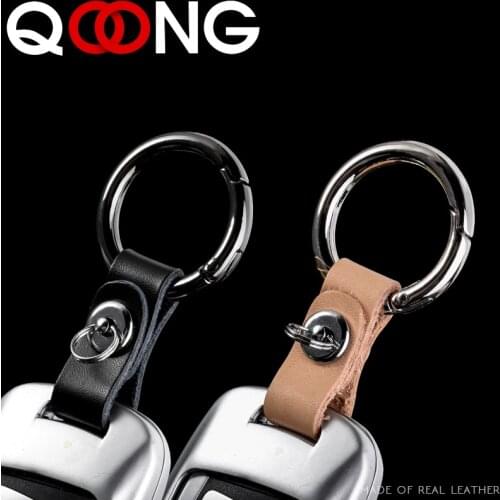 QOONG 2020 Handmade Car Keychain Genuine Leather + Metal Key Chain Key Ring Mans Waist Hanged Key Holder Detachable keyring Y69