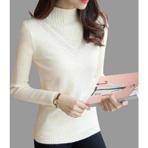 Sweater Women Korean Turtleneck Solid Women Pullover Hollow Out Cashmere Long Jumper Slim Female Bottoming Knitted Pullovers