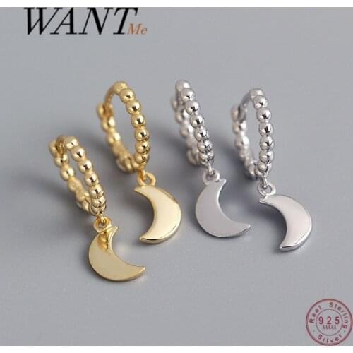 WANTME New Arrivals Korean Round Bead Pendant Moon Stud Earrings for Women Real 925 Sterling Silver Chic Charming Party Jewelry