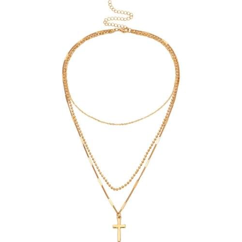 Icnway Retro Cross Multi-layer Necklace Women Fashion Simple Business Wild Clavicle Chain