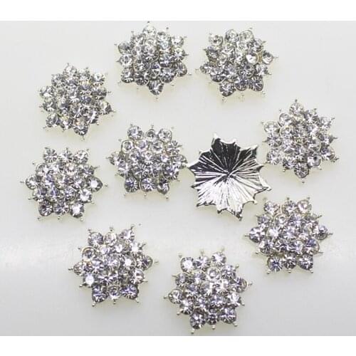 10pcs/lot Clear Flat Back Alloy Metal Buttons Silver Plated Rhinestone Buttons DIY Decoration Hair Accessory Kids Girls Headband