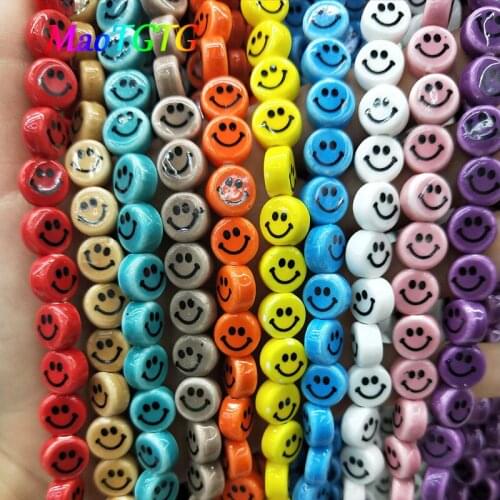 20pcs Smiling Face Ceramic Beads For Jewelry Making Bracelet Necklace 10mm Red/Yellow/White/Blue Loose Spacer Ceramic Bead