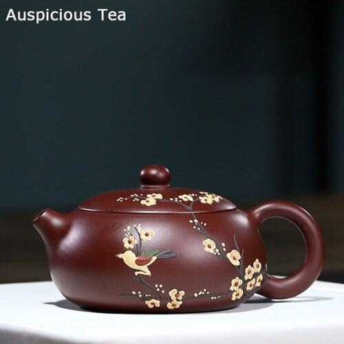 200ml Yixing Handmade Purple Clay Teapots Flowers and Birds Xishi Tea Pot Raw Ore Beauty Kettle Authentic Zisha Tea Set