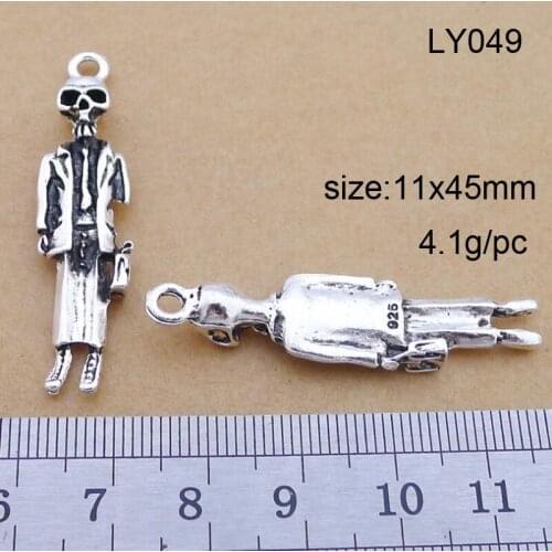 25pcs 11x45mm Tibetan Silver Plated Skull Charms Pendants For Jewelry Making Findings Bracelet Diy Craft