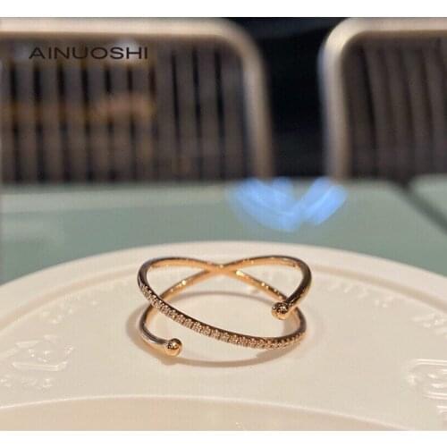 AINUOSHI 18K Gold 0.068ct Round Real Natural Diamond Engagement for Women Unique Planet Thin Pave Wedding Ring Fine Jewelry