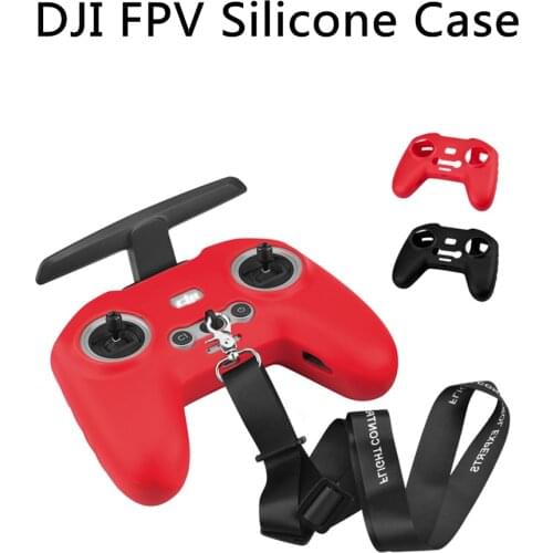DJI FPV Silicone Case Cover Neck Strap For DJI FPV Combo Remote Controller Protector Anti-slip Grip Skin Lanyard Drone Accessory