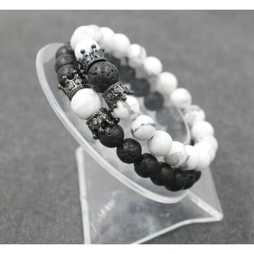 Charm Crown Bracelet Men Fashion Natural Lava Stone Beads Bracelet For Couples His & Her Distance Bracelets For Women Jewelry
