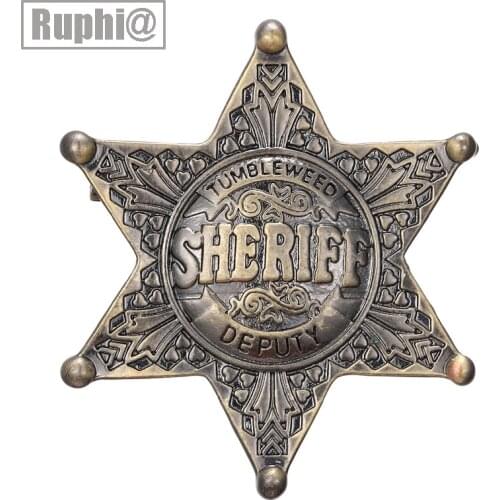 Cartoon SHERIFF DEPUTY Prizes Pin Brooches Vintage Hexagonal Star Honor Badges Ornament Jewelry for Cowboy