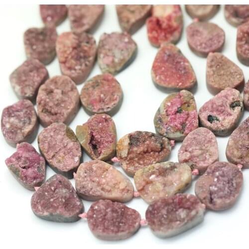 15.5''/Strand, Pink Color Natural Druzy Drusy Agates Slab Slice Loose Beads,Drilled Geode Beads Charms For DIY Jewelry Making