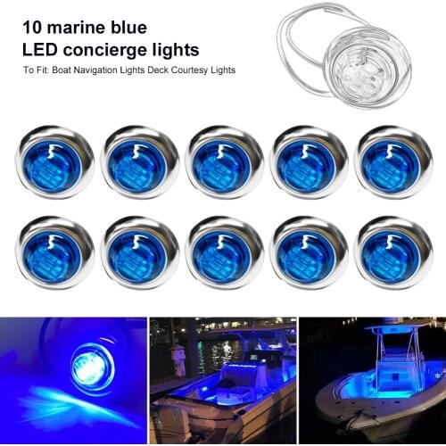 10Pcs 12V Marine Boat Transom LED Stern Light Round White LED Tail Lamp Waterproof IP67 Yacht Side Marker Courtesy Lights Blue