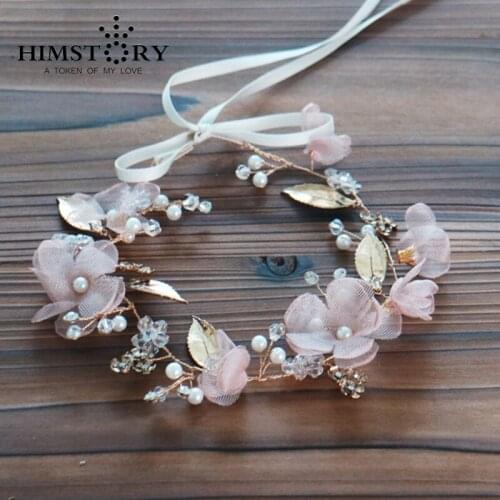 HIMSTORY Floral Leaves Bridal Hair Accessories Handmade Pearl Hair Jewelry Wedding Accessories Headband Women Headpiece