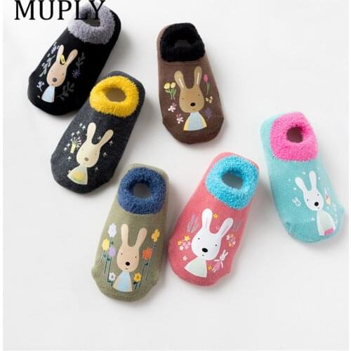 Cotton Baby Boys Girls Socks Rubber Slip-resistant Floor Socks Cartoon Infant Kids Animal Socks Winter Autumn Thicken Warm Shoes
