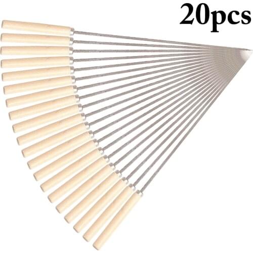20pcs Stainless Steel BBQ Tools Flat Barbecue Stick BBQ Roasting Needle with Wooden Handle Skewers Outdoor Camping BBQ Forks