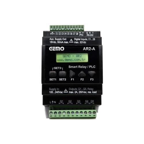 AR2-A-230VAC-8D-RTC Gemo Rail Mount Smart Relay / PLC Programmable with Ladder Logic + Real Time Clock Power Supply: 100...240V