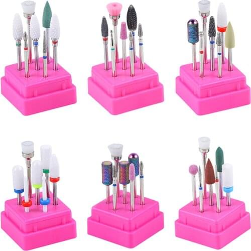 7PCS/Set Ceramic Nail Drill Bits Acrylic Box Milling Cutter Manicure Machine Electric Nail Files Nail Art Tool