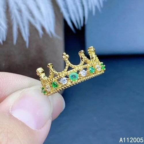 KJJEAXCMY fine jewelry 925 sterling silver inlaid natural adjustable Emerald Female new ring fashion Support test hot selling