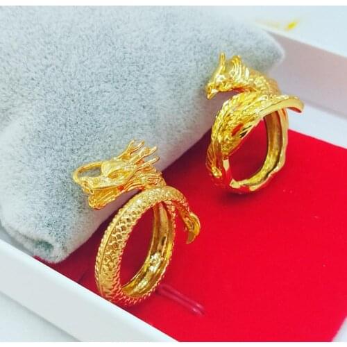 Dragon And Phoenix Couples Ring Sand Gold Open Adjustable Engagement Lucky Wedding Jewelry Big Fashion Luxury Rings Finger U8Y5