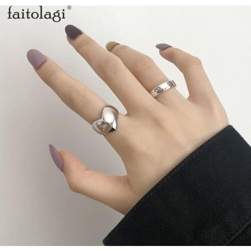 Vintage Heart Finger Rings Big Peach Heart Smooth Ring Silver Color Wide Love Punk Hip Hop Open Rings Fashion Women Jewelry Gift