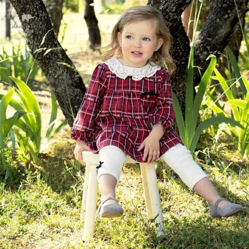 DBM18808 dave bella autumn baby girls fashion bow plaid print clothing sets kids girl cute sets children 2pcs suit