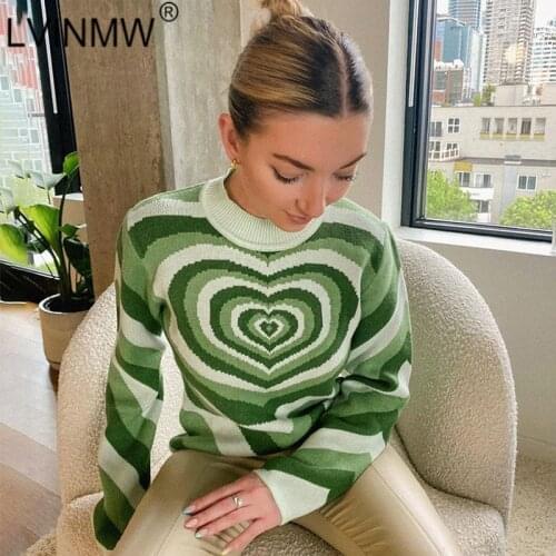 LVINMW Pullovers Heart Panelled Casual Slim Sweaters O Neck Long Sleeve Trendy Harajuku Women Tops Knitted Soft Patchwork Girls
