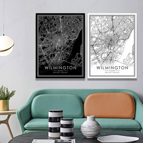 Minimalist Line Art WILMINGTON City View Abstract Road Modern Map Art Print Poster Wall Office Home Decor