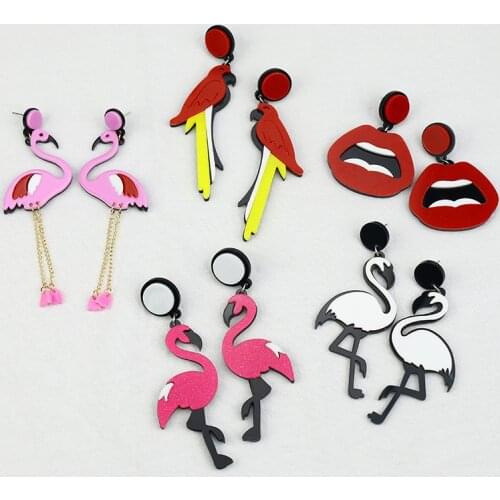 Fashion Big Acrylic Flamingo Parrots Drop Earrings For Women Punk Hip Hop Birds Dangle Long Earring Female Brincos Party Jewelry