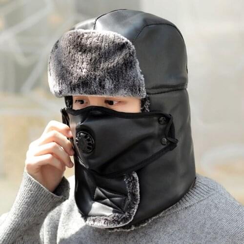 B-8817 Male Bomber Hat Mens Earflap Fur Mask Cap Windproof Riding Cap Russian Ushanka Hat