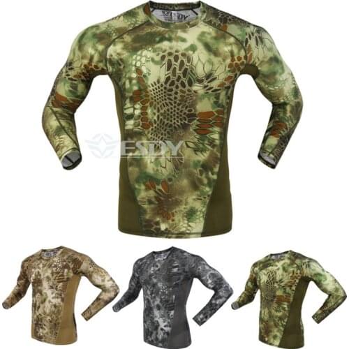 Men Sport Fitness Long Sleeve T-shirt Outdoor Quick-dry Hiking Hunting Shirts Male Camouflage Soldiers Military Combat T-shirt
