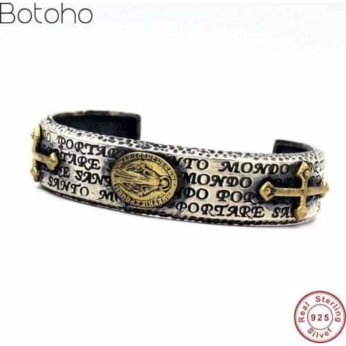 925 Silver colour Skills Old Silversmith Mens Bracelet Cross Restoring Ancient Ways Is The Virgin Couple Thai Silver colour