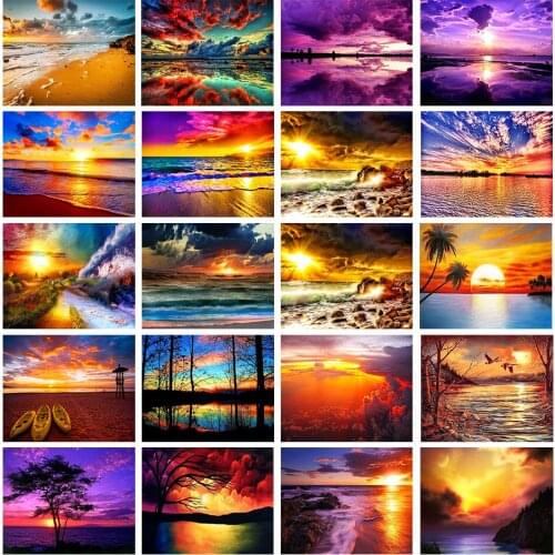 5D DIY Diamond Painting Kit Sunset Seascape Dusk Full Round With AB Drill Diamond Home Decoration Painting Rhinestone Embroidery
