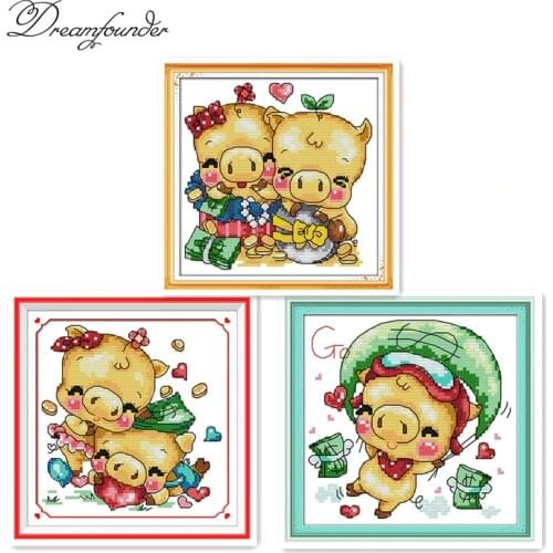 Lovely pig cross stitch kit animal18ct 14ct 11ct count print stitching embroidery DIY handmade needlework plus
