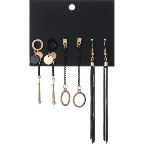 Womens Party Earring Gifts 3Pair Gold Color Long Earrings Set Fashion Irregular Tassel Earrings Mixed Ear Jewelry