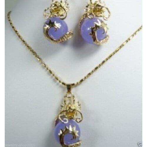 New Jewelry Purple gem stone dragon Earring Pendant set new watch wholesale Quartz stone CZ crystal