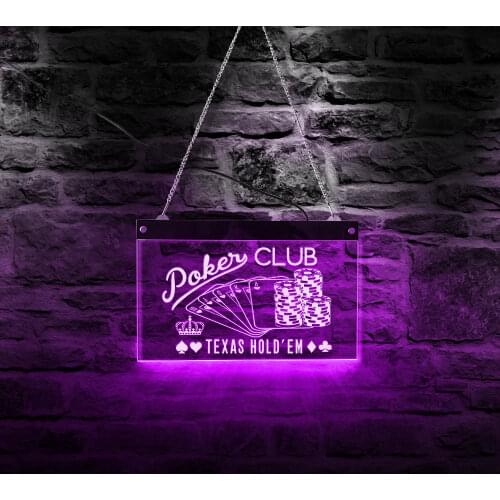 Poker Club Texas Hold'em Game Colorful LED Neon Light Sign Wall Decor Chips And Poker Gambling Lamp Wall Hanging Lighting