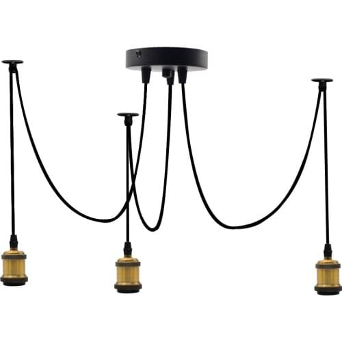 Industrial Triple Lamp Sockets With Adjustable Black Wire for Kitchens Dining Room Bars Restaurants Plug-in Light Fixture
