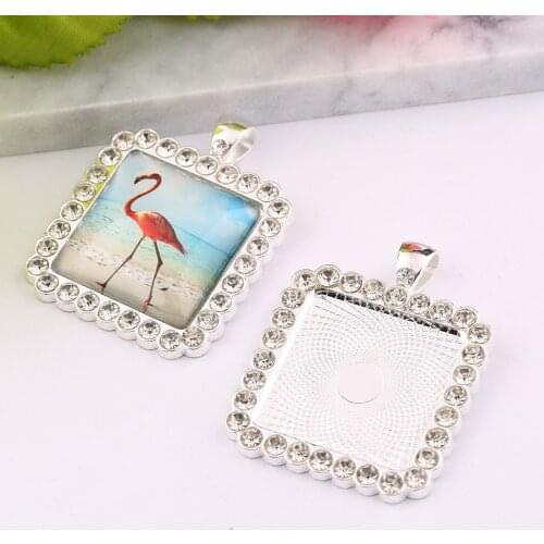 Onwear 3pcs crystal rhinestone frame cabochon base settings 25mm square blank pendant diy jewelry bezel findings