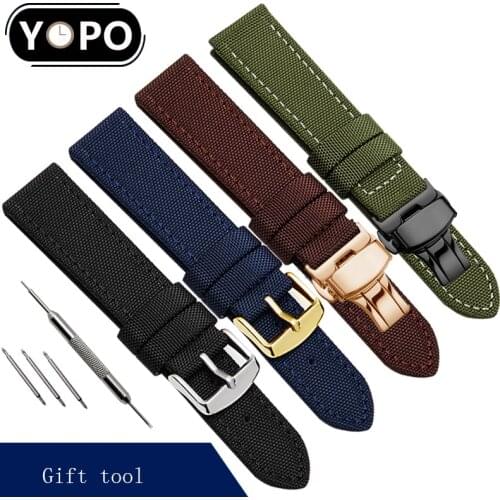 Yopo 18mm 20mm 22mm Nylon watchband black blue brown green wristband Suitable for mens outdoor sport watch accessories