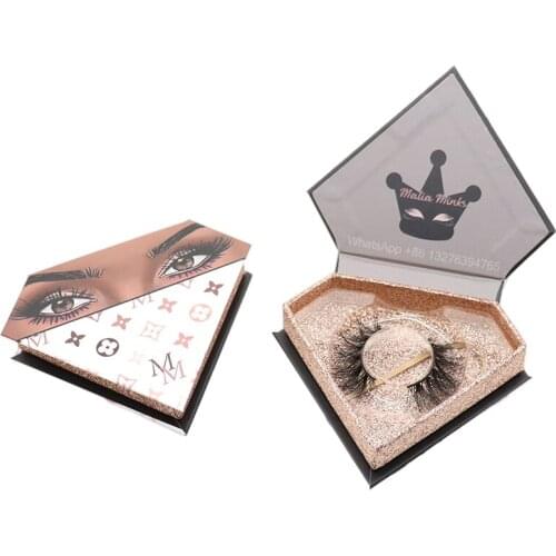 Luxury Diamond Shape Eyelash Cases With Clear Tray Wholesale Natural 3D 20mm Mink Lashes Custom Lashbox Packaging With Logo