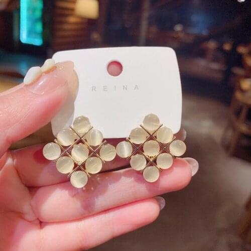 JUWANG 2021 Luxury Stud Earrings Fashion Jewelry Moonstone Real Gold Plating Women Earrings For Prom Party Decoration Piercing