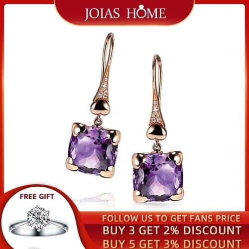 JoiasHome 925 sterling silver earrings new rose gold formula shaped amethyst female silver jewelry engagement ladies gift