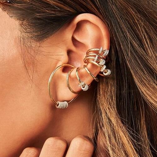 SLJELY 925 Sterling Silver Mono Yellow Gold Color Toi Et Moi Cuff Earring with Moving Rings No Pierced Ear Clip for Women Fine
