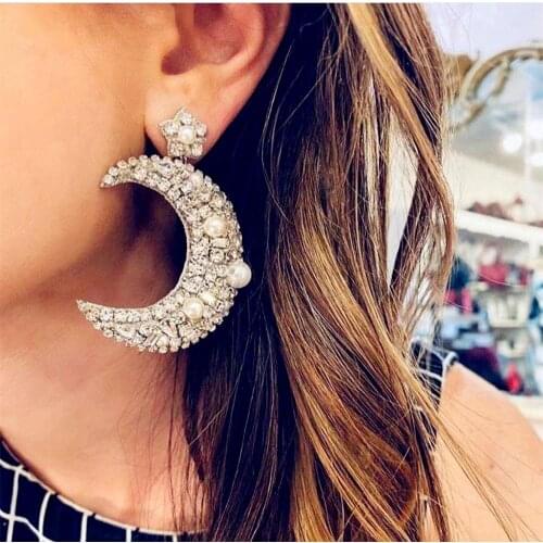 Bohemian Style Rhinestone Moon Pendant Dangle Earrings Jewelry Maxi Ladys Statement Earrings Accessories Exaggerated Earrings
