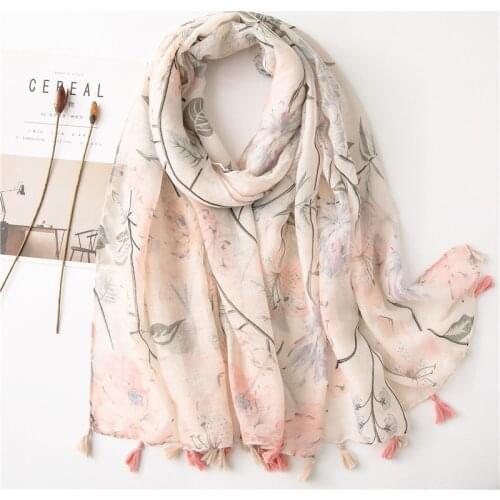 2020 Newest Floral Pattern Cotton Tassel Scarf 10pcs/lot