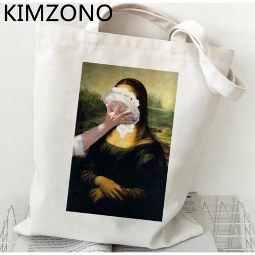 Mona Lisa shopping bag tote recycle bag grocery shopper bag bolsas reutilizables woven reciclaje bolsa compra sac tissu