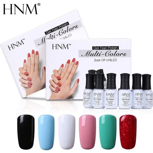 HNM LED Lamp UV Gel Nail Polish 6 Classic Solid Color for Choosing Soak Off Lucky Lacquer Nail Art DIY Gift Box Painting Gellak